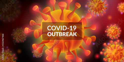 Novel Coronavirus N-CoV-2019. Global pandemic disease warning. Outbreak influenza virus.3D microscope realistic