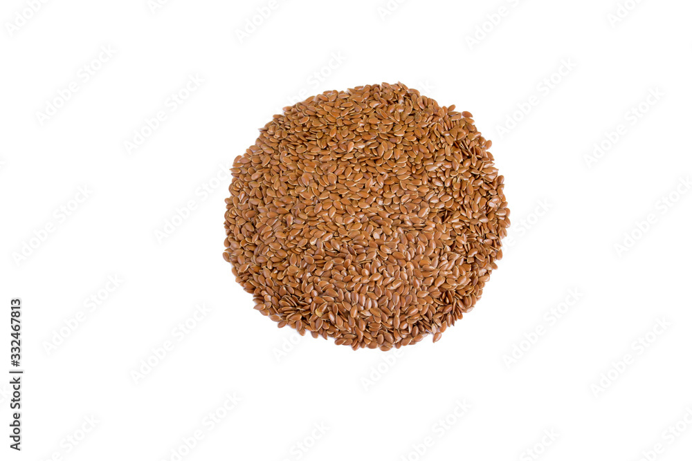 Flax seed heap isolated on white background. Linseeds. Flax seeds isolated on white background. Top view. Flax seed heap isolated on white background. Linseeds. Flax seeds isolated on white background. Top view.