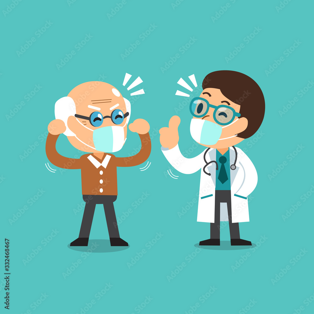Air pollution concept male doctor and senior man wearing protective masks for design. Air pollution concept male doctor and senior man wearing protective masks for design.