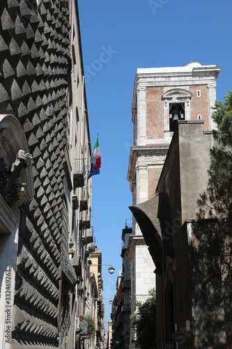 bell tower of the church of Santa Chiara in Spaccanapoli street photo