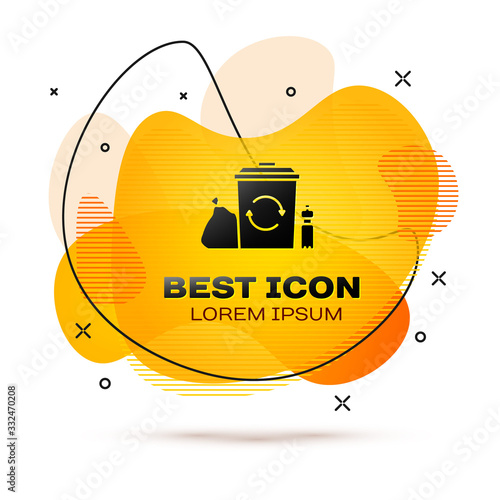 Black Recycle bin with recycle symbol icon isolated on white background. Trash can icon. Garbage bin sign. Recycle basket. Abstract banner with liquid shapes. Vector Illustration