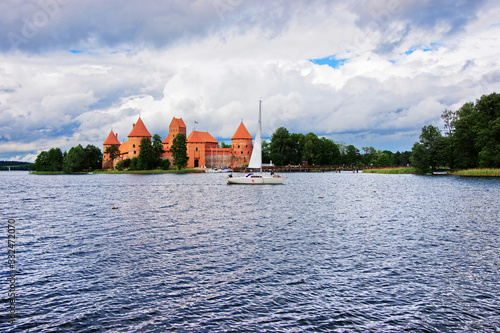 People in Sailing boats on Galve lake Trakai island castle