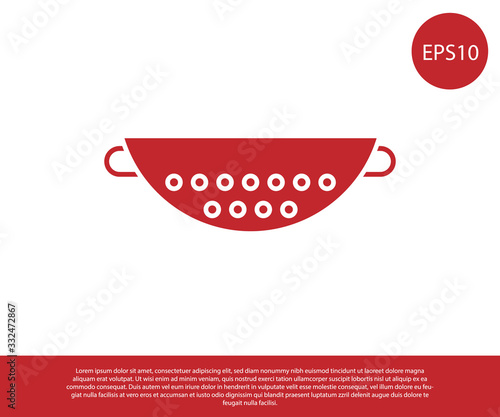 Red Kitchen colander icon isolated on white background. Cooking utensil. Cutlery sign. Vector Illustration