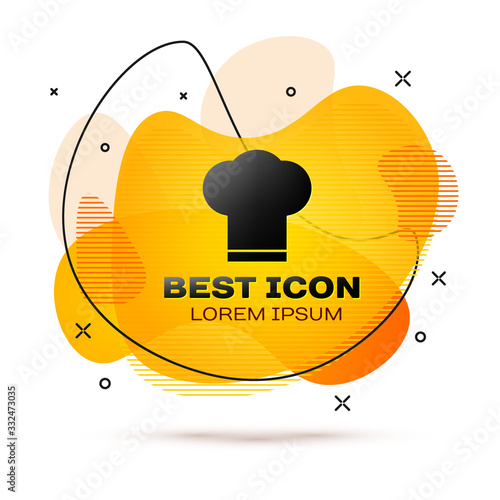 Black Chef hat icon isolated on white background. Cooking symbol. Cooks hat. Abstract banner with liquid shapes. Vector Illustration