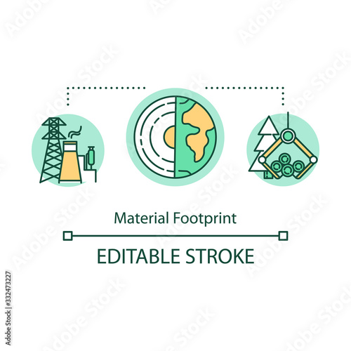 Material footprint concept icon. Overconsumption influences idea thin line illustration. Human impact on nature. Indication of consumption. Vector isolated outline RGB color drawing. Editable stroke