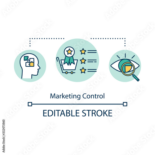 Marketing control concept icon. Regulations of overconsumption idea thin line illustration. Testing and rating manufacture. Vector isolated outline RGB color drawing. Editable stroke