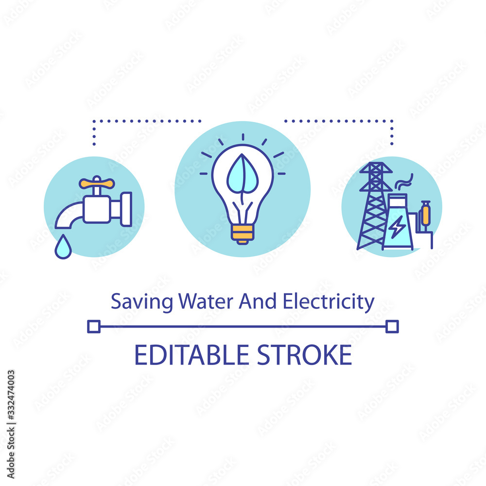 Saving water and electricity concept icon. Resolving overconsumption