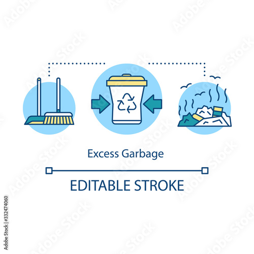 Excess garbage concept icon. Overconsumption results and resolving idea thin line illustration. Reducing and recycling waste. Vector isolated outline RGB color drawing. Editable stroke