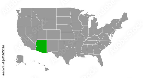 Map of United States with Arizona Highlighted photo