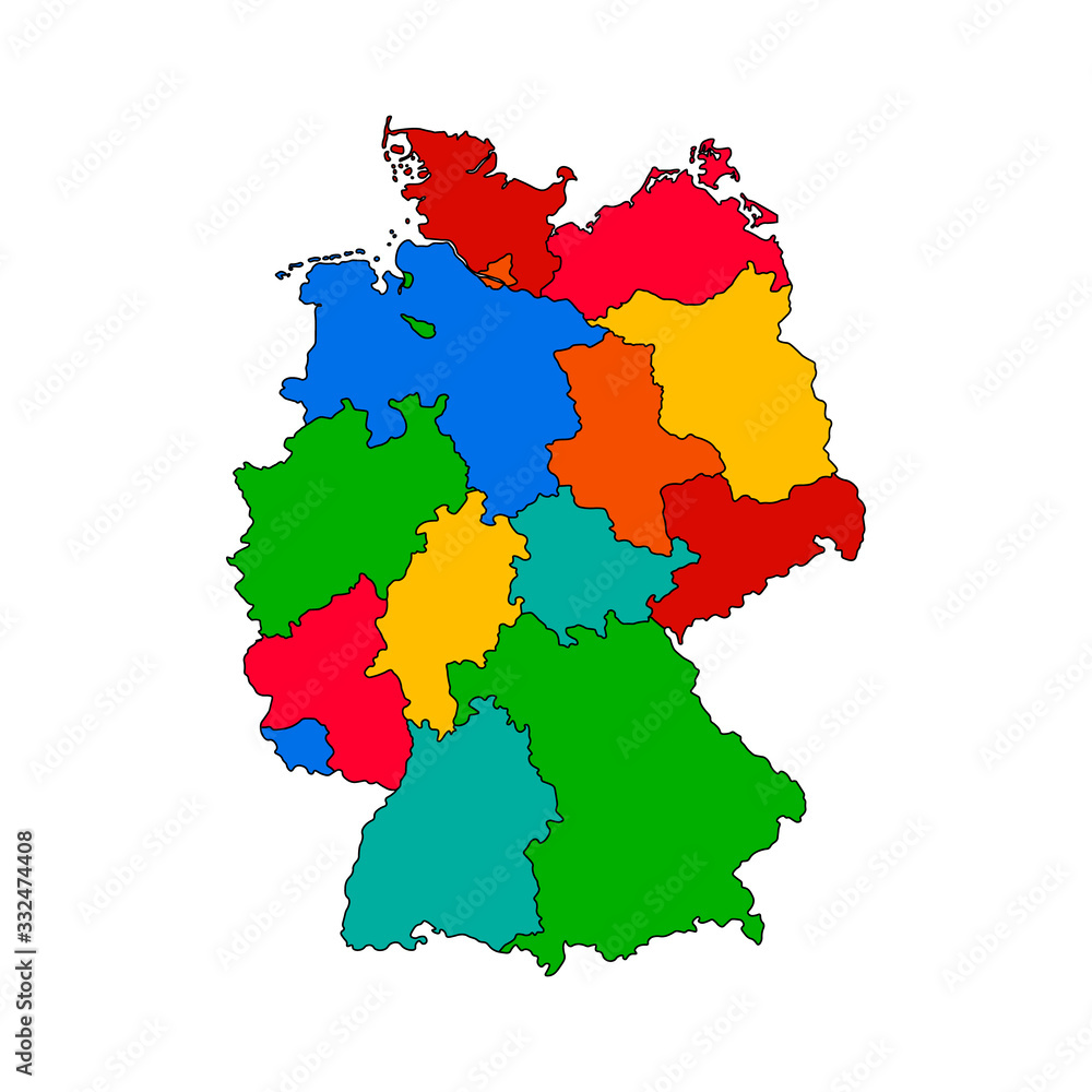 Obraz premium Colorful Germany map with regions and main cities