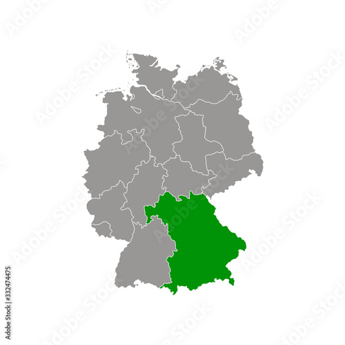 Map of Bavaria in Germany on white