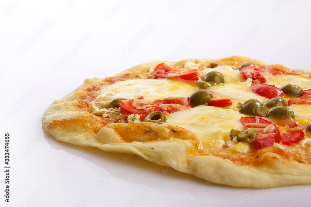 Flatlay of Italian pizza on wooden background. Rustic homemade pizzas with salami, bacon, cheese, eggs and raw vegetables on shabby wooden background. Healthy vegetarian fungi pizza Flatlay of Italian pizza on wooden background. Rustic homemade pizzas with salami, bacon, cheese, eggs and raw vegetables on shabby wooden background. Healthy vegetarian fungi pizza