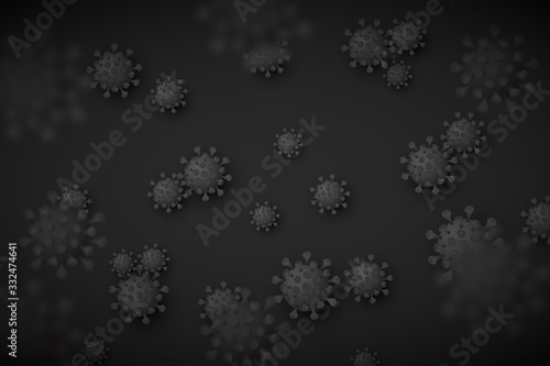Perspective blurred Black background with multiple virus particles, an abstract vector for pandemic, epidemic, quarantine, medicine, virology, vaccine, epidemiology themed designs