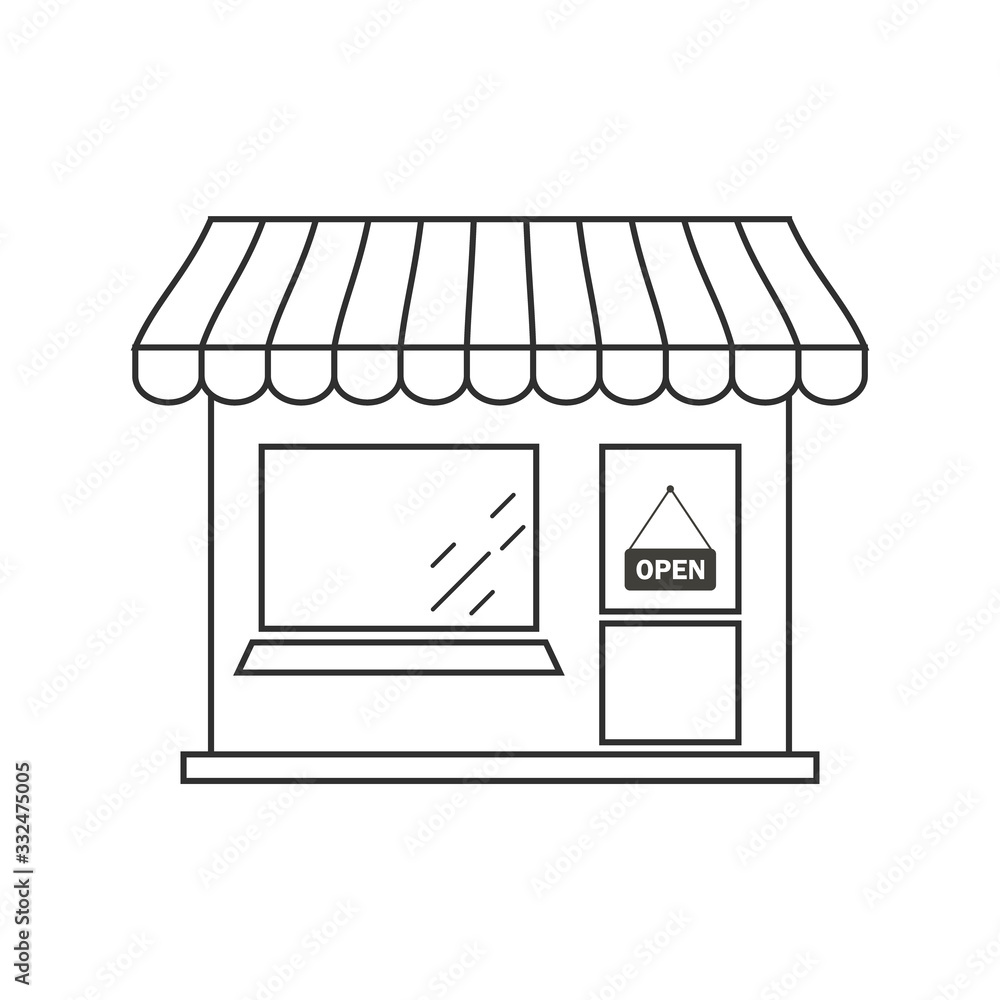Market shop line icon. Kiosk, store, retail graphic pictograph. Street ...