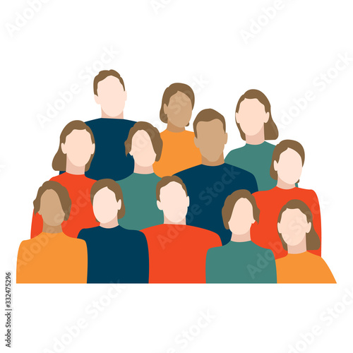 Group portrait of office workers standing together. Success teamwork. Symbol of teamwork, cooperation, partnership. Colorful vector illustration in flat cartoon style. 