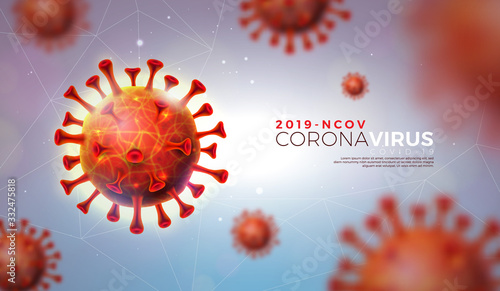 Covid-19. Coronavirus Outbreak Design with Virus Cell in Microscopic View on Shiny Light Background. Vector 2019-ncov Illustration Template on Dangerous SARS Epidemic Theme for Promotional Banner.
