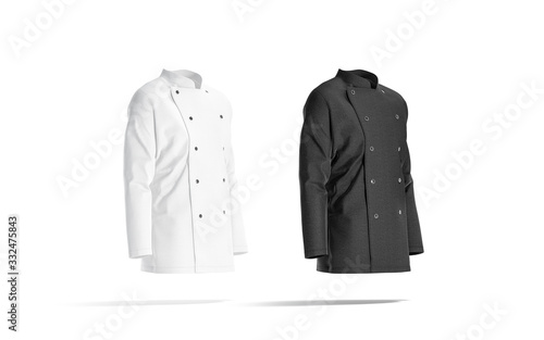 Blank black and white chef jacket mockup, side view