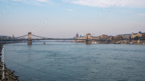 Beautiful view of the Chain Bridge over the Danube in Budapest  Hungary