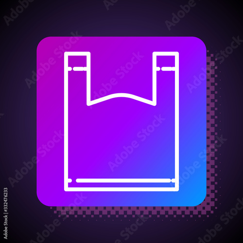 White line Plastic bag icon isolated on black background. Disposable cellophane and polythene package prohibition sign. Square color button. Vector Illustration