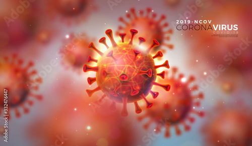 Covid-19. Coronavirus Outbreak Design with Virus Cell in Microscopic View on Shiny Light Background. Vector 2019-ncov Illustration Template on Dangerous SARS Epidemic Theme for Promotional Banner.