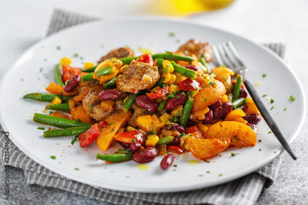 Beef or pork fillet chunks cooked with vegetables Beef or pork fillet chunks cooked with vegetables