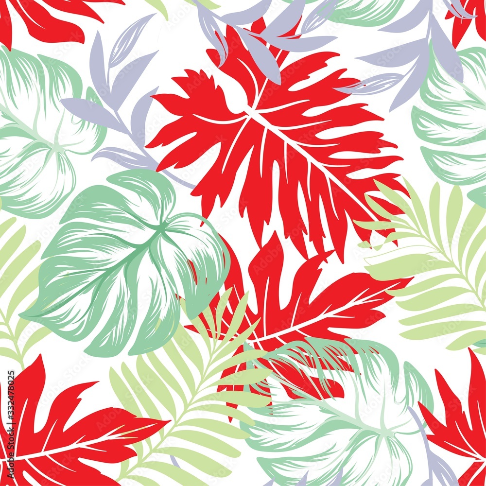 Exotic tropical flowers hibiscus palm leaves pattern seamless. Jungle vector vintage wallpaper Exotic tropical flowers hibiscus palm leaves pattern seamless. Jungle vector vintage wallpaper
