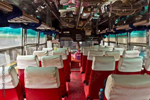 Inner View of an empty Travel Bus in Chiang Rai  Thailand  Asia
