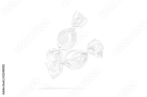 Blank two white hard candy foil wrapper mockup, no gravity