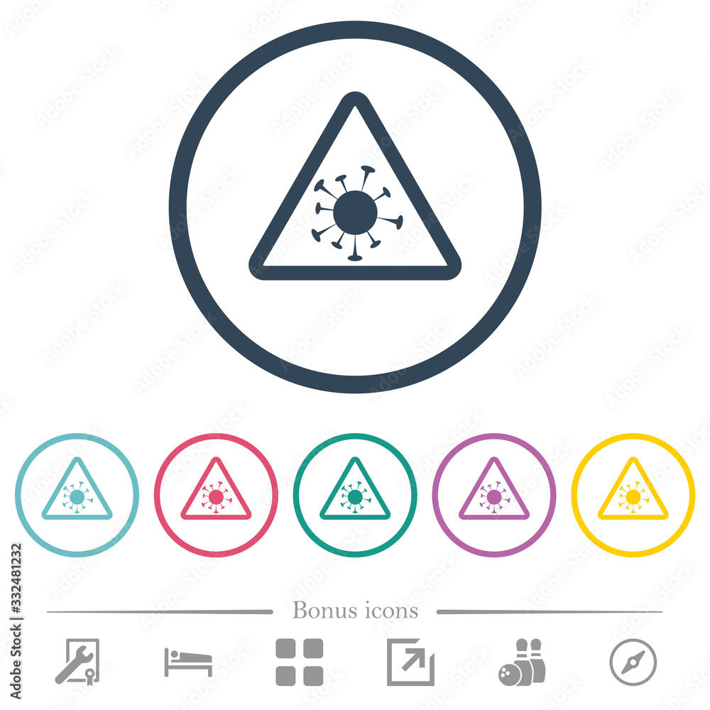 Covid warning flat color icons in round outlines Covid warning flat color icons in round outlines