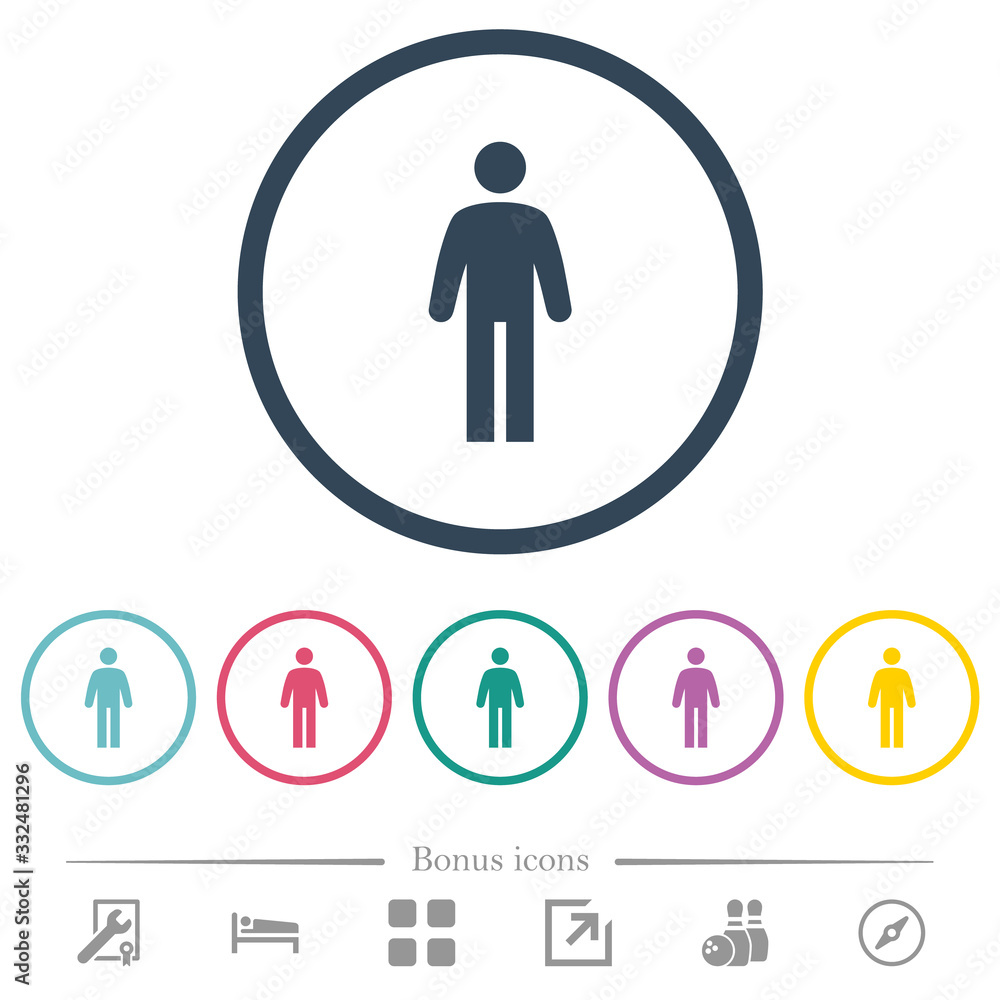 Standing man flat color icons in round outlines Standing man flat color icons in round outlines