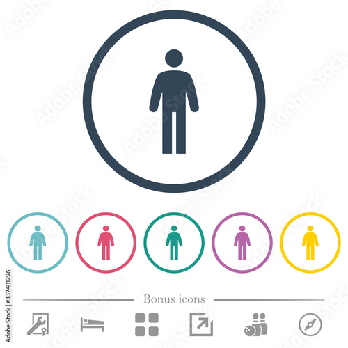 Standing man flat color icons in round outlines
