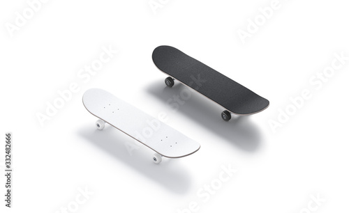 Blank black and white wood skateboard mockup set  side view