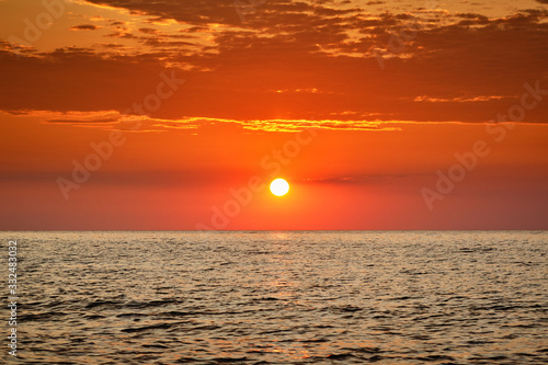 Beautiful dawn sunrise at sea. Seascape. Black Sea