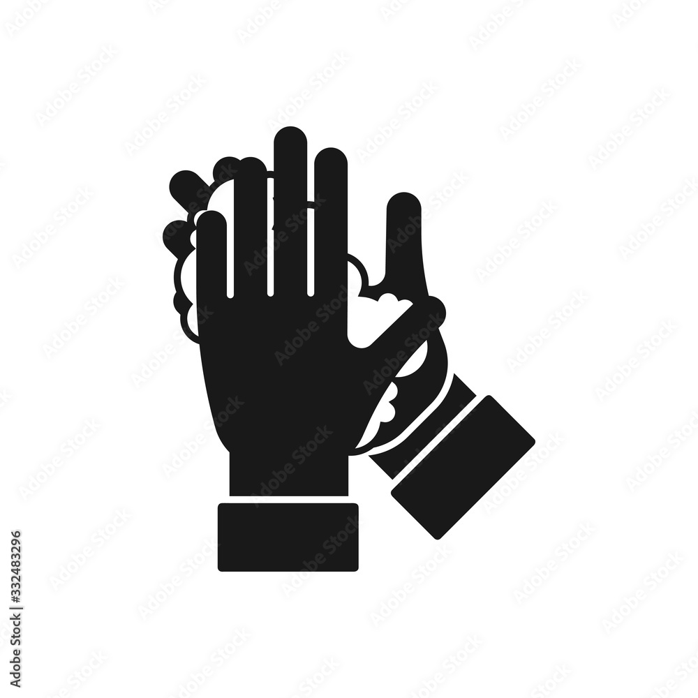 Obraz premium Wash your hands with soap. Concept of prevention of infection with coronavirus (COVID-19) and flu. Vector stock icon on a transparent background.