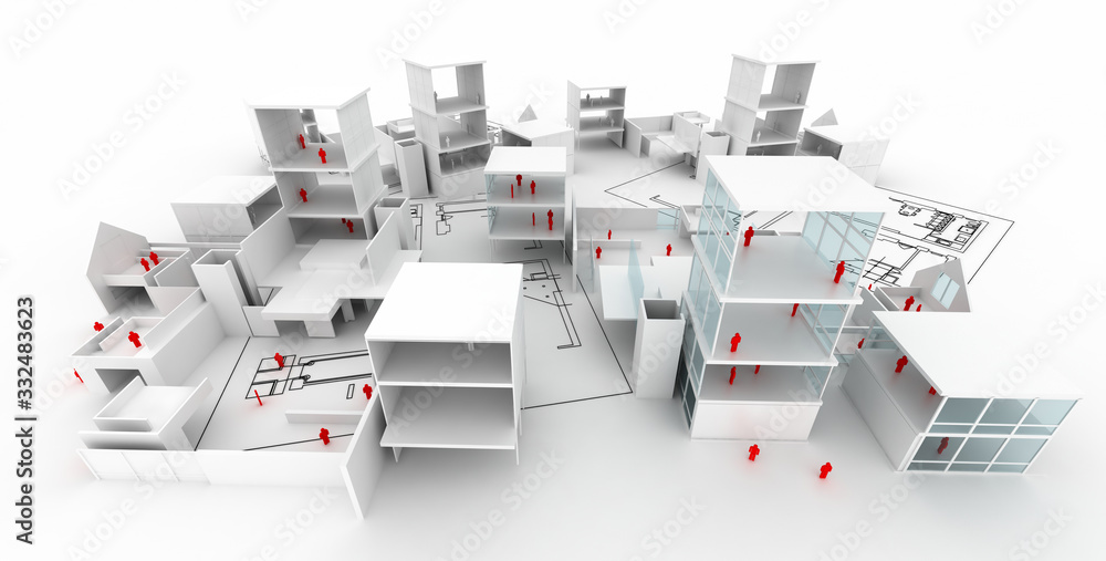 House choice and real estate concepts, original 3d rendering House choice and real estate concepts, original 3d rendering