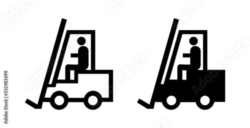 Fork Lift Truck Icon Vector Black Silhouette Isolated on White 