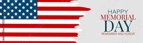 Memorial Day banner, website or newsletter header. Background with American national flag. United States of America holiday. Vector illustration.