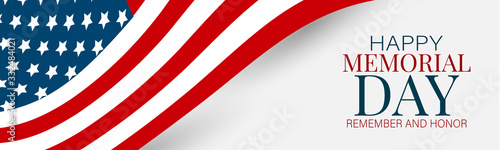 Memorial Day banner, website or newsletter header. Background with American national flag. United States of America holiday. Vector illustration.