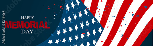 Memorial Day banner, website or newsletter header. Background with American national flag. United States of America holiday. Vector illustration.