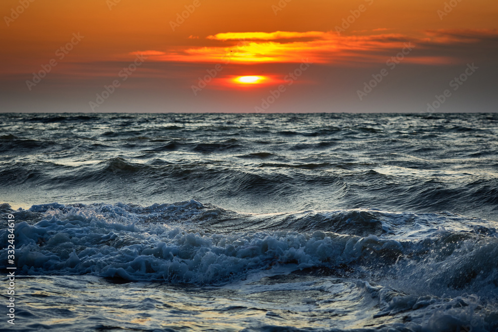Sea waves and Beautiful dawn sunrise at sea. Seascape. Sea waves and Beautiful dawn sunrise at sea. Seascape.