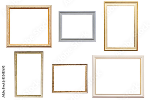 Set of 6 different vintage frames isolated on a white background. Mock up