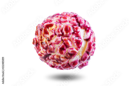 Sweet multicolor popcorn on a white isolated background