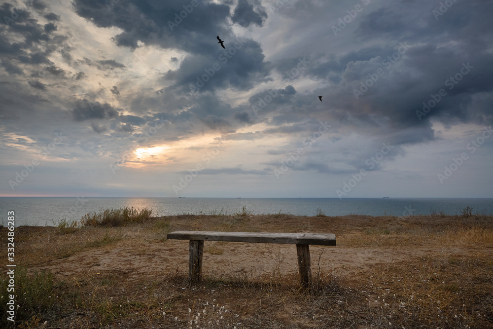 Bench with sea view. Sea coast, landscape. Bench with sea view. Sea coast, landscape.