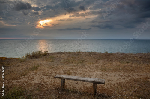 Bench with sea view. Sea coast, landscape.