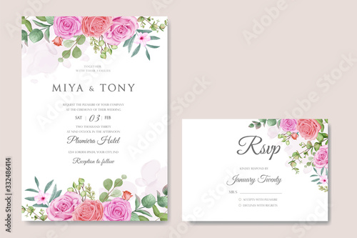 Wedding invitation with lovely watercolor flowers