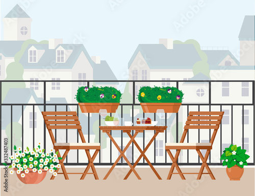 Table and chairs on the balcony.