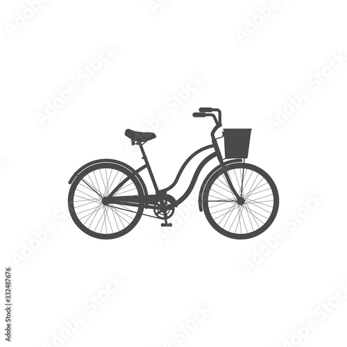 Simple isolated icon of a female cruiser bike with a basket on a white background.