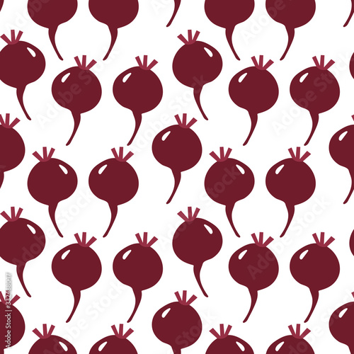 Seamless pattern with root-crop vegetables - beet. Seasonal food. Art can be used for packaging design element; menu design.