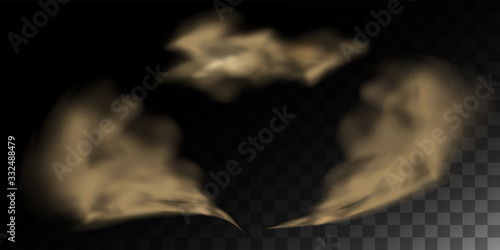 Smell smog, Cloud of dust, sand tornado with dirt, dust cloud with particles. Realistic vector isolated on transparent background air with dust or dirt particles.