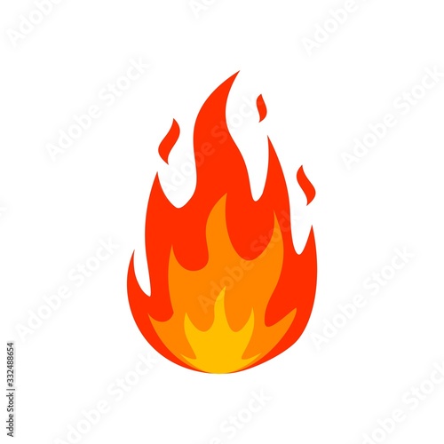 Cartoon fire flame icon. Emoticon lit fire silhouette sign. Burn fireball emblem